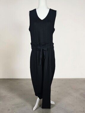 Women's Jennifer Lopez Black Sleeveless V-Neck Jumpsuit with Tie Belt Black, XXL